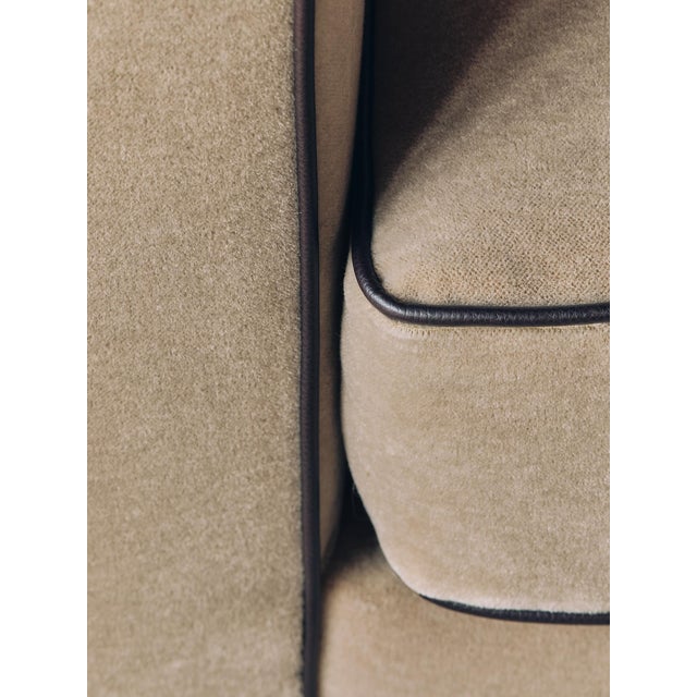 The Vintage Beige Mohair Sofa With Chocolate Brown Leather Contrast Piping For Sale - Image 4 of 6