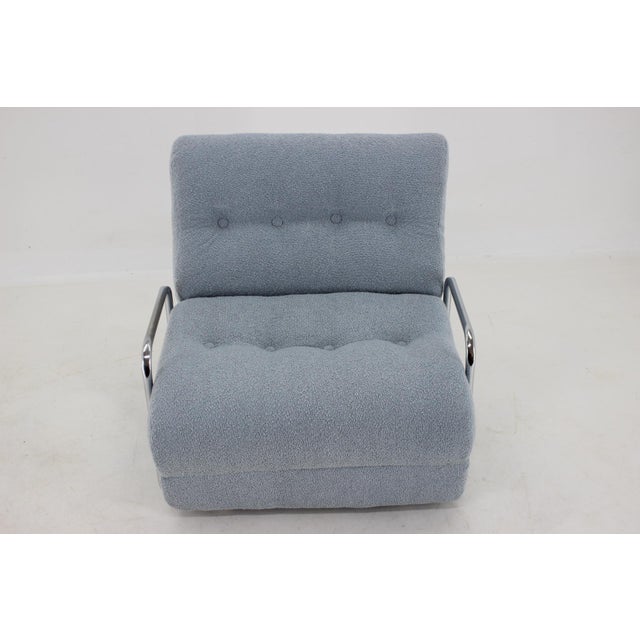 Convertible Chrome Lounge Chair in Bouclé, Czechoslovakia, 1970s For Sale - Image 4 of 18