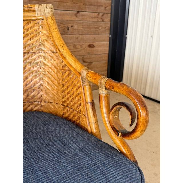 Brown Set of Four Vintage Rustic Rattan Dining Armchairs by Henry Link With Original Cushions For Sale - Image 8 of 12