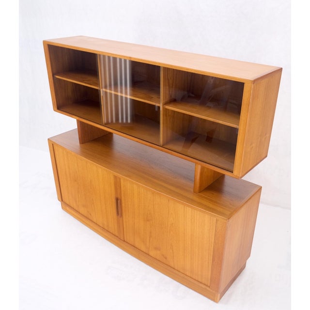 H.P. Hansen Danish Mid-Century Modern Teak Credenza Tambour Doors Hutch For Sale - Image 4 of 12