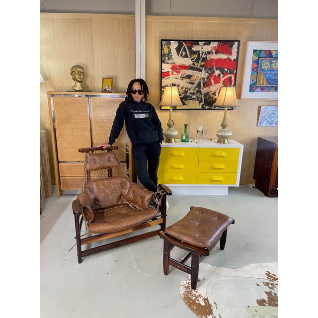 1960s Restored Brazilian Jangada Rosewood & Leather Sling Chair With Ottoman by Jean Gillon For Sale - Image 16 of 16