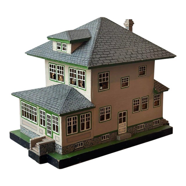 Vintage Folk Art Model American "Foursquare" Style Home, Circa 1940s For Sale