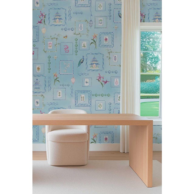 Mahjong Tile Grasscloth Wallpaper by House Party | Bam Blue | 8 Yards For Sale - Image 4 of 8
