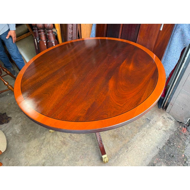 Stickley Georgian Style Inlaid Mahogany Pedestal Base Dining Table or Center Table For Sale - Image 13 of 18