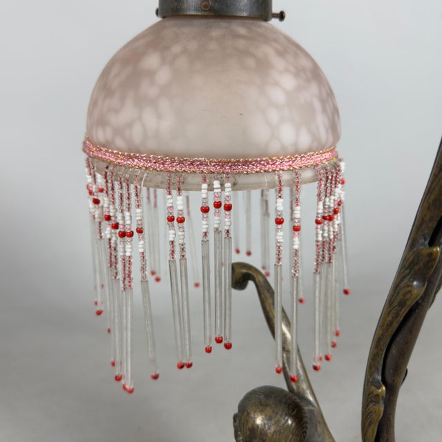 Metal Antique Table Lamp in Pink Glass, 1900s For Sale - Image 7 of 11