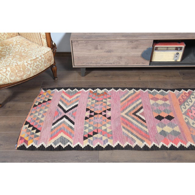 1970s Turkish Oushak Handmade Wool Cotton Pink Runner Rug For Sale - Image 10 of 11