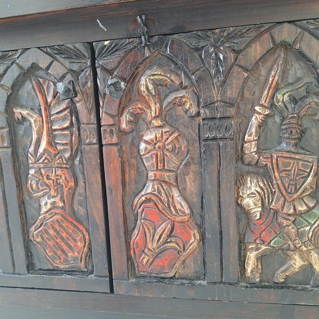 Mid 20th Century Vintage Spanish Colonial Carved and Painted Sideboard, 1940s For Sale - Image 5 of 15