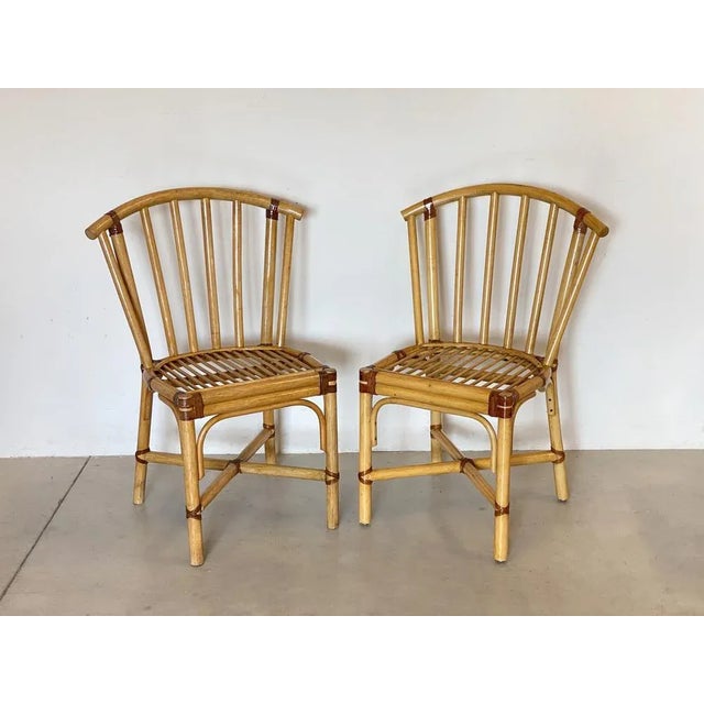 Set of Vintage Chairs in Bamboo and Leather, 1970s For Sale - Image 6 of 11