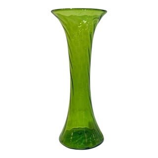 Blenko Olive Green 20” Optic Swirl Floor Vase 6928 For Sale