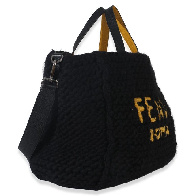 Contemporary Yellow Black Wool Logo Tote For Sale - Image 3 of 8