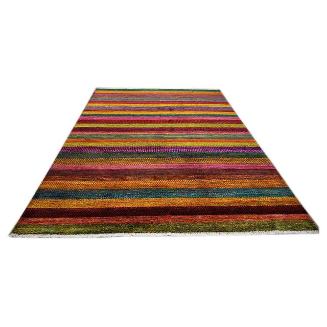 Indian Indian Modern Sari Silk Ikat 9x12 Vibrant Multicolor Handmade Area Rug #9902755 For Sale - Image 3 of 5
