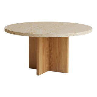 Round Coffee Table in Roman Travertine and Oak by Lebanto For Sale