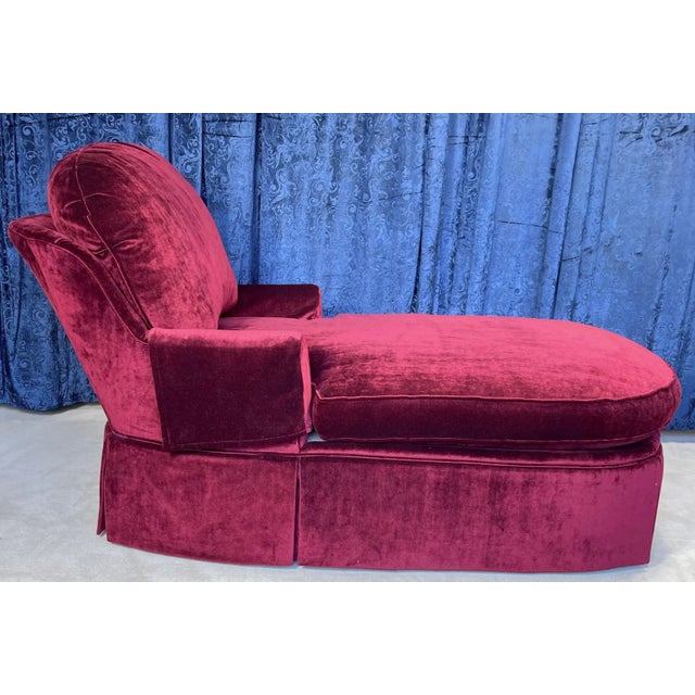 Traditional Vintage Burgundy Velvet Chaise Lounge For Sale - Image 3 of 4