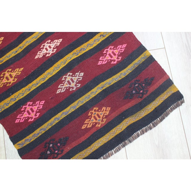 Textile 1970s Rustic Burgundy Striped Cecim Kilim Rug For Sale - Image 7 of 13