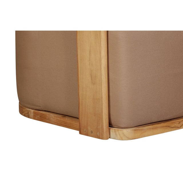 Modern Eclipse Outdoor Solid Teak Wood Revolving Chair - Light Brown Fabric For Sale - Image 3 of 12
