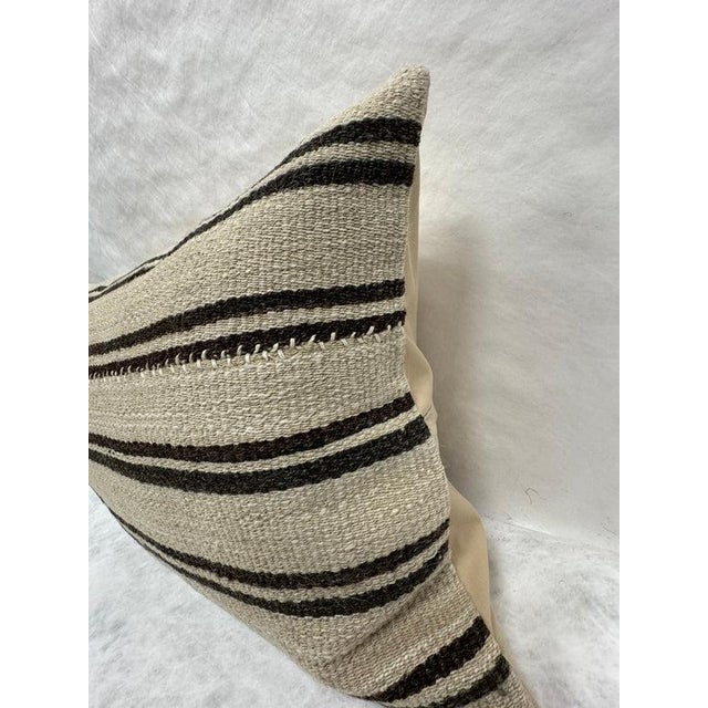 Contemporary Turkish Hemp Pillow Cushion Natural Beige Black Pillow Cushion Cover 16" x 24" For Sale - Image 3 of 4