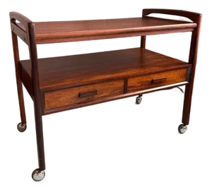 1960s Scandinavian Modern Rosewood Bar Cart Trolley by Arrebo Mobler