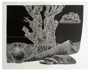 Dainis Rozkalns, Rye Bread, 1980, Linocut