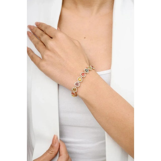 18k Rose Gold Heart Cut Multi Sapphire Halo Diamond Bracelet For Sale - Image 4 of 8