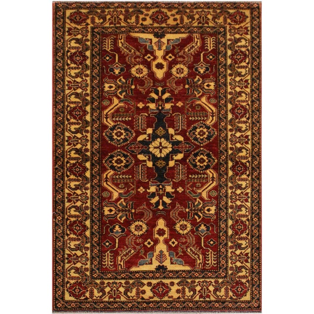 1980s Vintage Super Kazak Garish Red/Lt. Tan Wool Rug - 3'11 X 6'2 For Sale