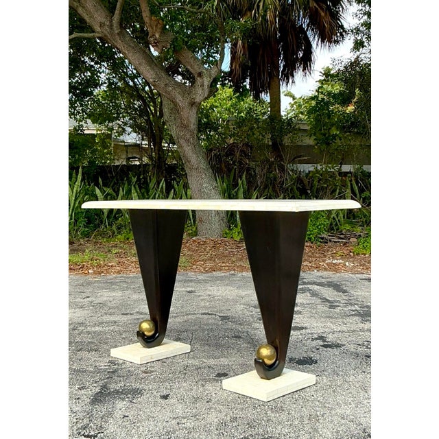Vintage Boho Postmodern Tessellated Bone Console Table For Sale - Image 11 of 12