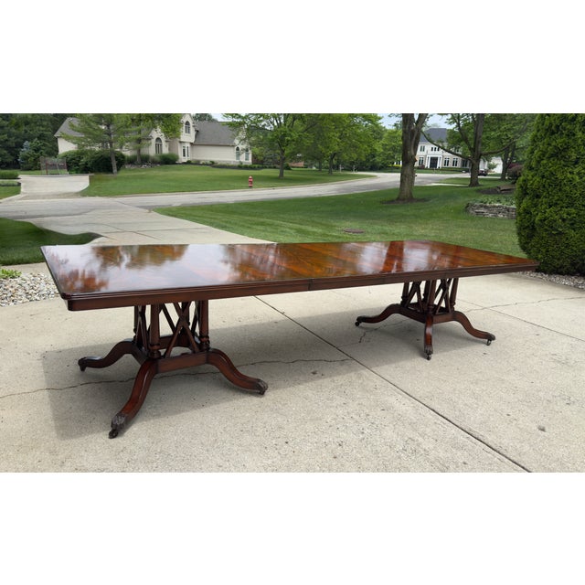 Brown Grand Matchbook Flame Mahogany Pedestal Claw Foot Dining Table For Sale - Image 8 of 11
