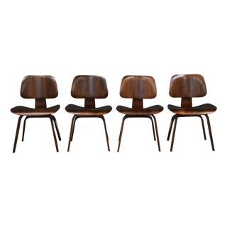 Refinished Charles and Ray Eames DCW Herman Miller Walnut Dining Chairs - Set of 4 For Sale