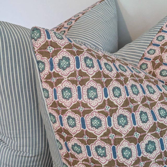 Traditional Elizabeth Eakins Lanterns 20" Pillows in Teal- Pair For Sale - Image 3 of 8
