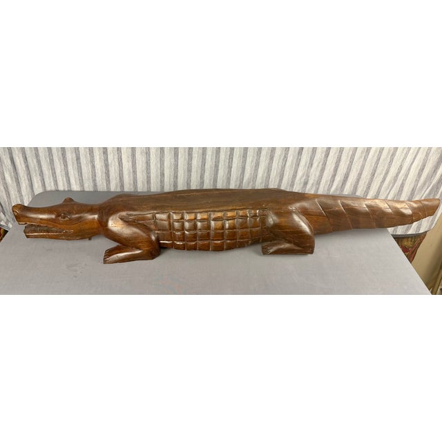 1980s Large Hand Carved Dark Wood Alligator or Crocodile For Sale - Image 5 of 8