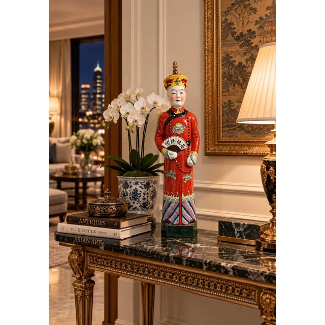 Late 19th Century Antique Chinese Porcelain Emperor Figurine For Sale - Image 5 of 9