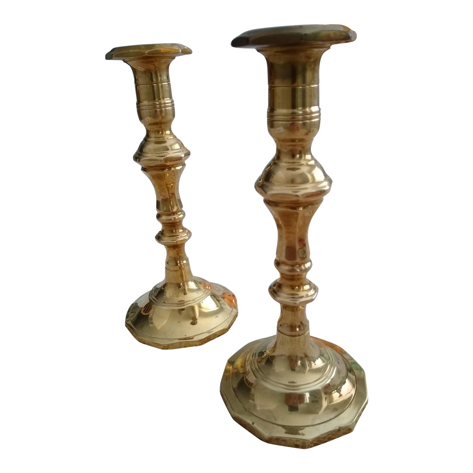 Vintage Early 20th Century India Heavy Brass Candle Holders A Pair