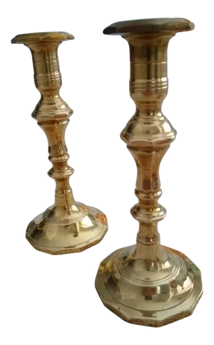Vintage Early 20th Century India Heavy Brass Candle Holders- A Pair