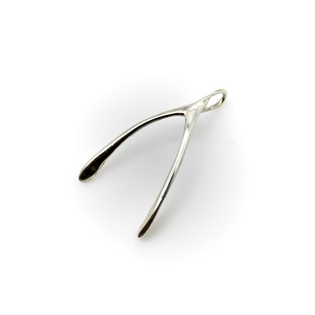 Modern Vintage 14k Gold Make a Wish Wishbone Pendant For Sale - Image 3 of 9
