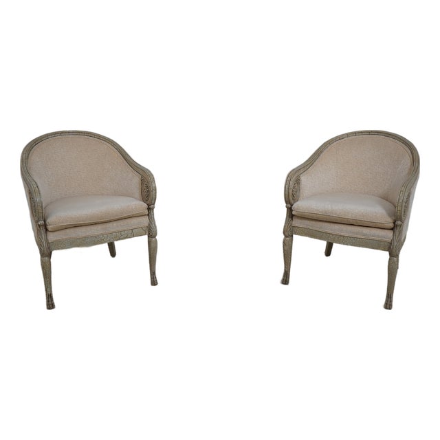 Sherrill Pair of Neoclassical Barrel Back Tub Armchairs For Sale