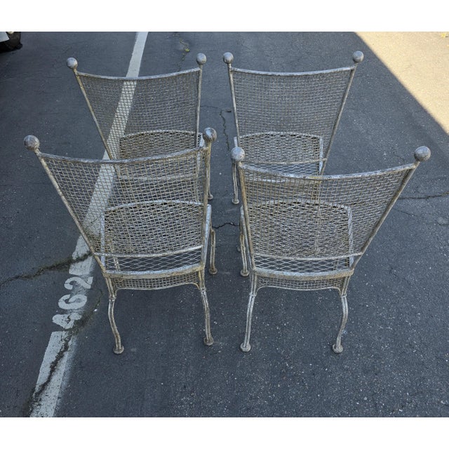 Unmarked From our Family Estate. Russell Woodard wrought iron Mesh patio glass top table and 4 chairs. Rare mid 1960's...