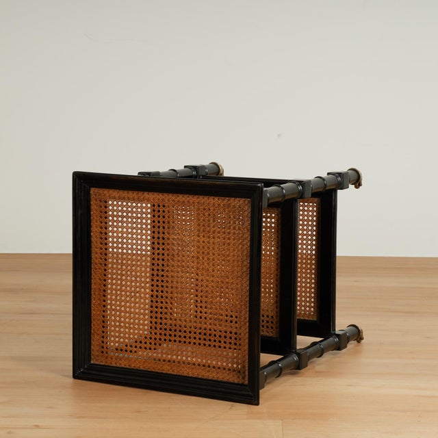 Pair of Vintage British Colonial Style Faux Bamboo Three Tiered Caned Stands For Sale - Image 15 of 17