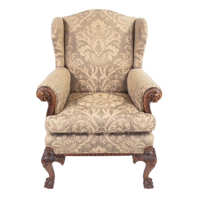 Late 20th Century George II Style Walnut Wing Armchair by Mike Bell For Sale
