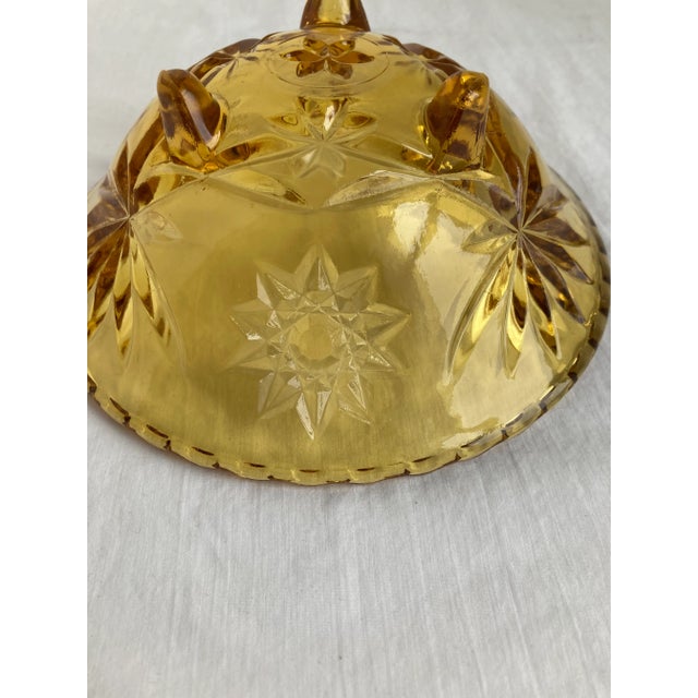 Anchor Hocking Vintage Anchor Hocking Amber Glass Footed Star of David Candy Dish For Sale - Image 4 of 9
