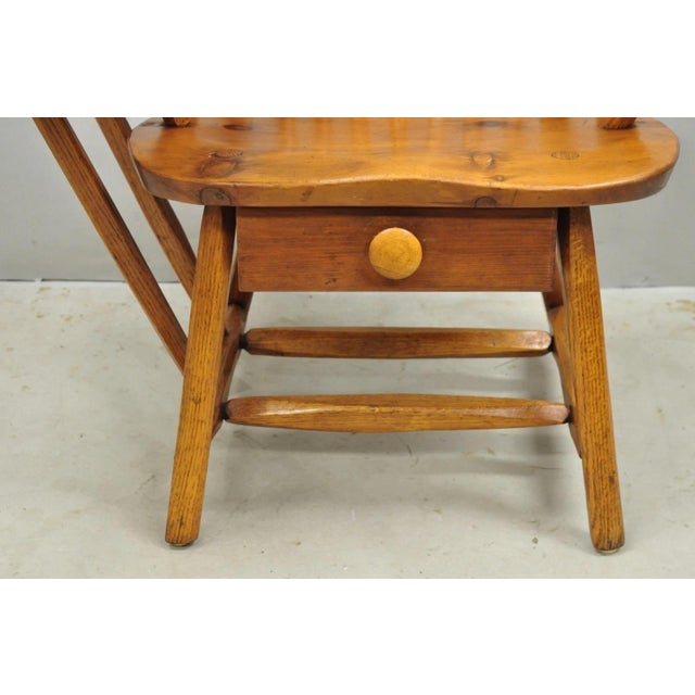 Brown Vintage Hunt Country Furniture Pine Wood Writing Desk Windsor Chair W/ Drawer For Sale - Image 8 of 18