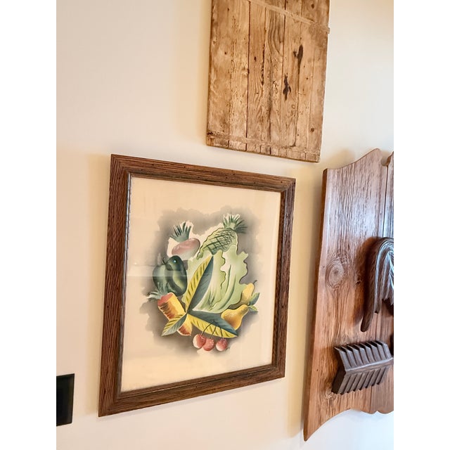 American 1950s Mid Century Fruit and Veg Water Color Still Life Painting in Wooden Frame For Sale - Image 3 of 6