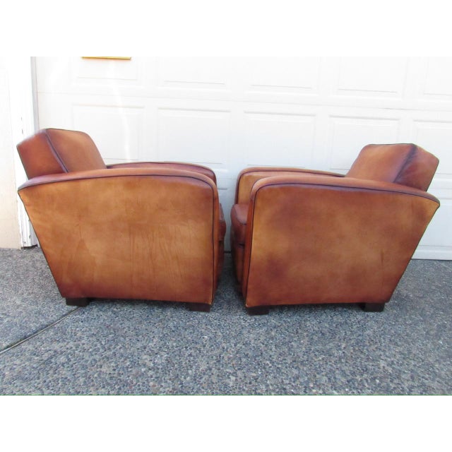 Art Deco Pair of Art Deco Style French Leather Club Chairs For Sale - Image 3 of 15