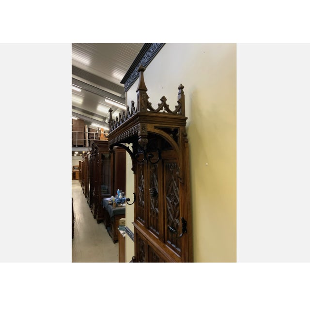 Antique Neo-Gothic Wardrobe with Chest Bench, 1880s For Sale - Image 9 of 14