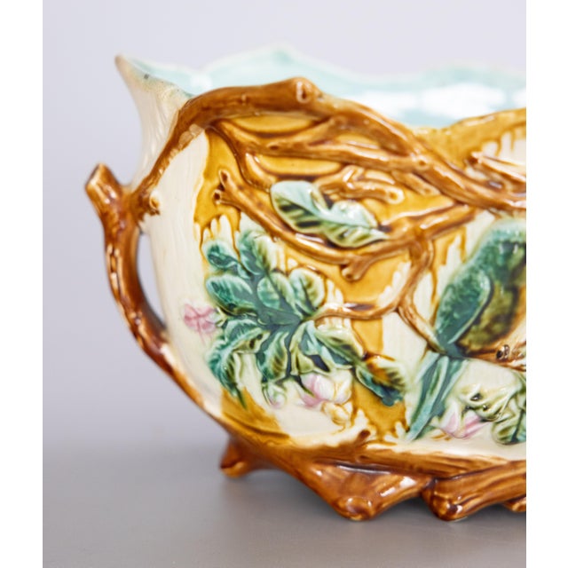 Antique Onnaing Majolica Love Birds Parakeets Jardiniere Cachepot, Circa 1880 For Sale In Houston - Image 6 of 12