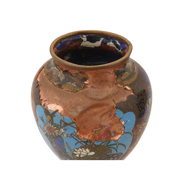 Metal Antique Japanese Meiji Cloisonne Enamel Covered Jars For Sale - Image 7 of 11