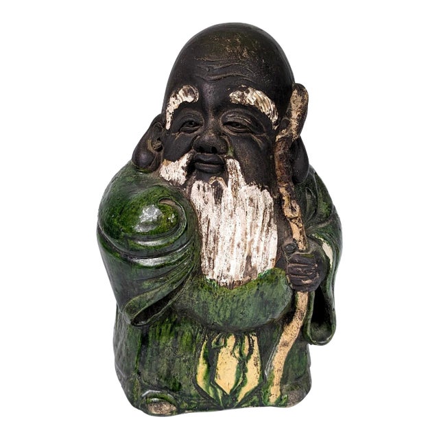 19th Century Japanese Finely Sculpted Figurine Ceramic God of Longevity For Sale