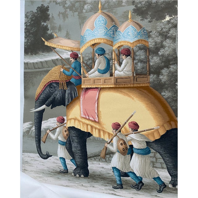 Early View of India Panoramic Hand Painted Wallpaper on Scenic Paper Murals - Set of 3 For Sale - Image 6 of 7