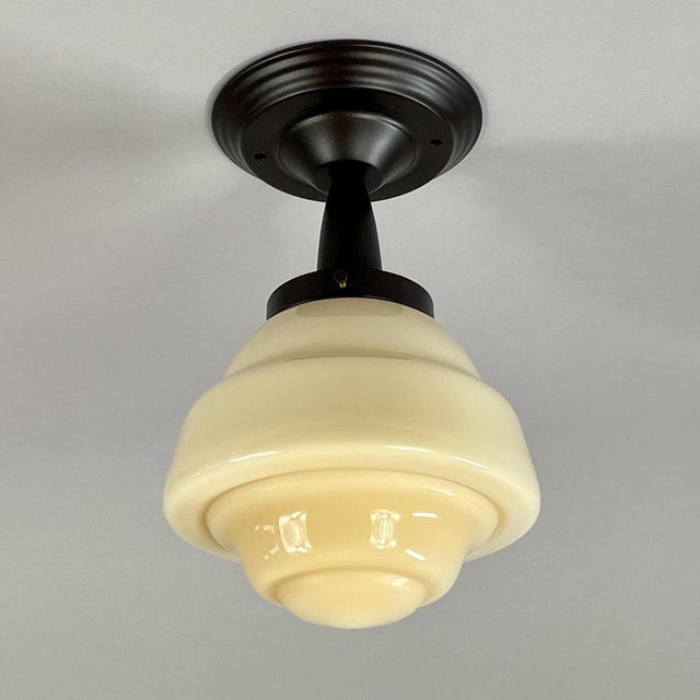 Art Deco Flush Mount in Burnished Brass and Cream Opaline Glass, 1940s For Sale - Image 12 of 14