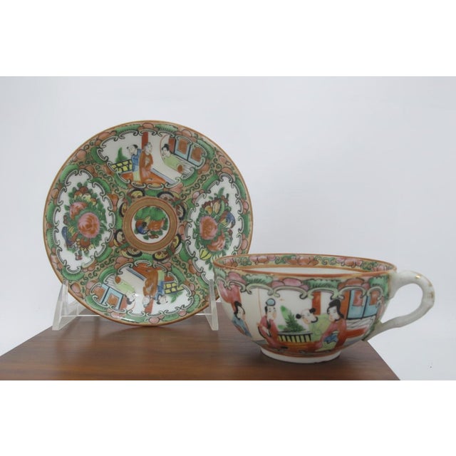 Early 20th century Chinese Export Famille Rose Medallion porcelain demitasse cup and saucer set. Delicate porcelain...