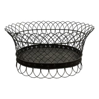 Vintage Large French Country Wire Basket / Planter / Cachepot / Jardiniere in Black For Sale