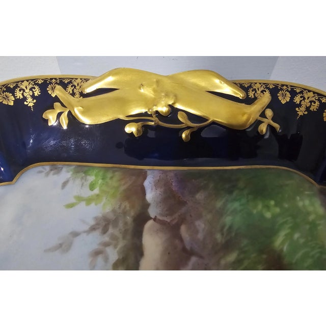 1909 Limoges Hand-Painted Raynaud Porcelain Blue Cobalt and Double Gilt Decorated Platter, Signed For Sale - Image 4 of 8